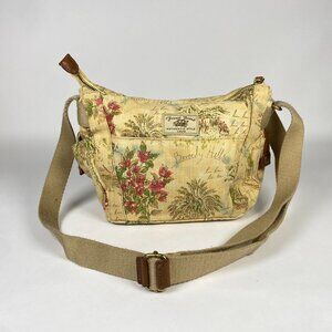 Fossil Brand Canvas Crossbody Bag Purse California Theme Floral Adjustable Strap
